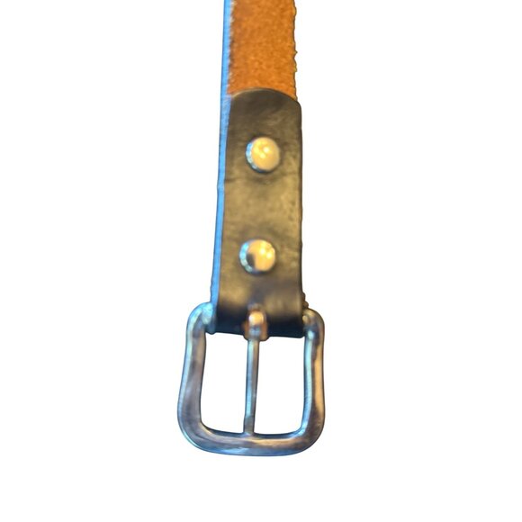 Leather Belt With Embossed Design & Silver Buckle Western Ranch - Picture 4 of 5